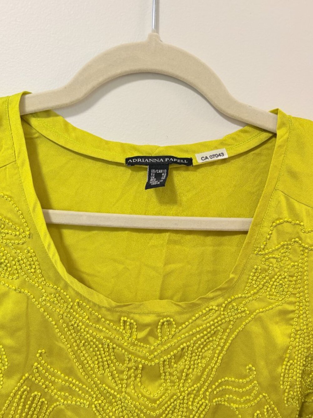 Adrianna Papell Chartreuse Tank Top Sleeveless Beaded Size 10 NWT Flawed* - Picture 4 of 15